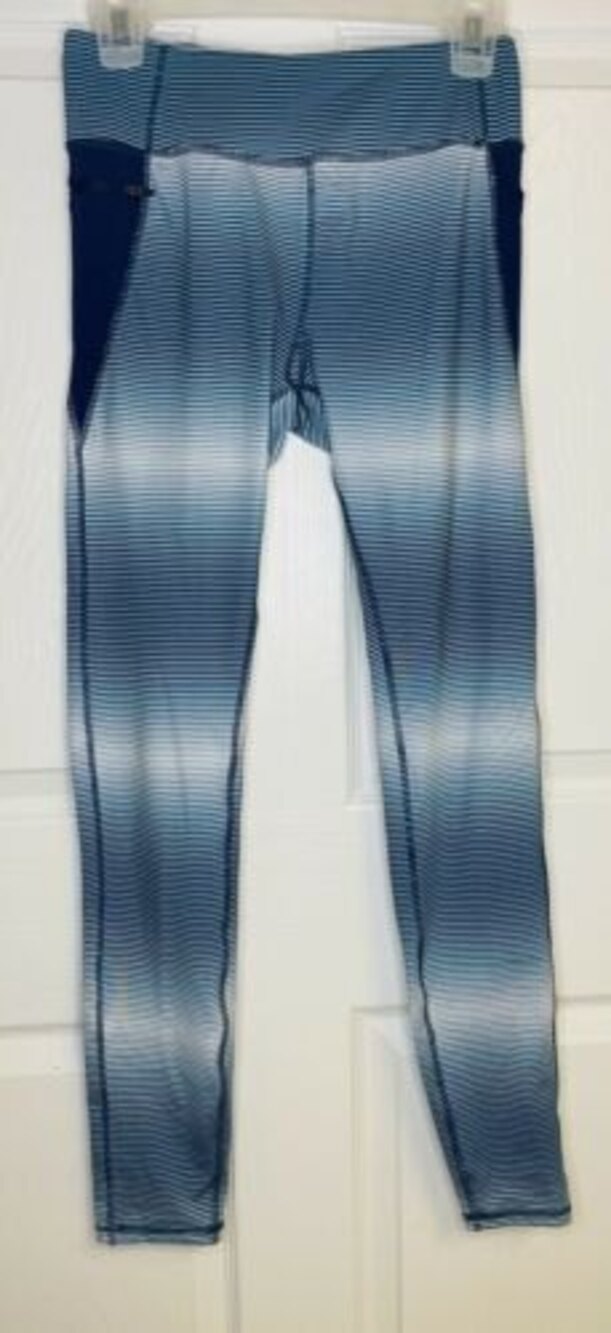 Kyodan Women's Blue & White Striped Full Length Leggings Work Out Yoga SIZE P/S